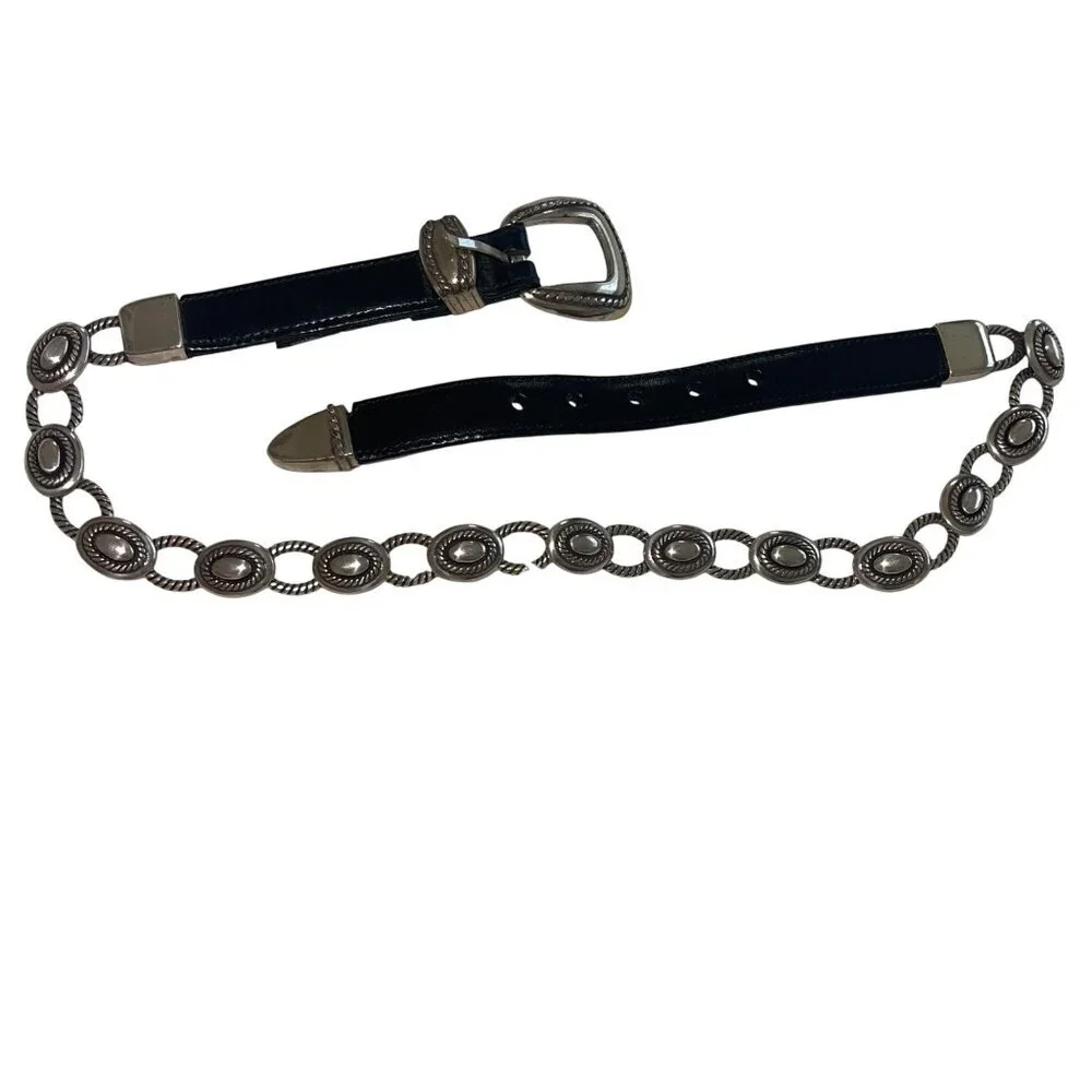 Brighton Vintage 1995 Womens Size S Black Tone Oval Metal Link Belt Casual